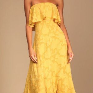 Yellow Floral Strapless Midi Dress-NWT